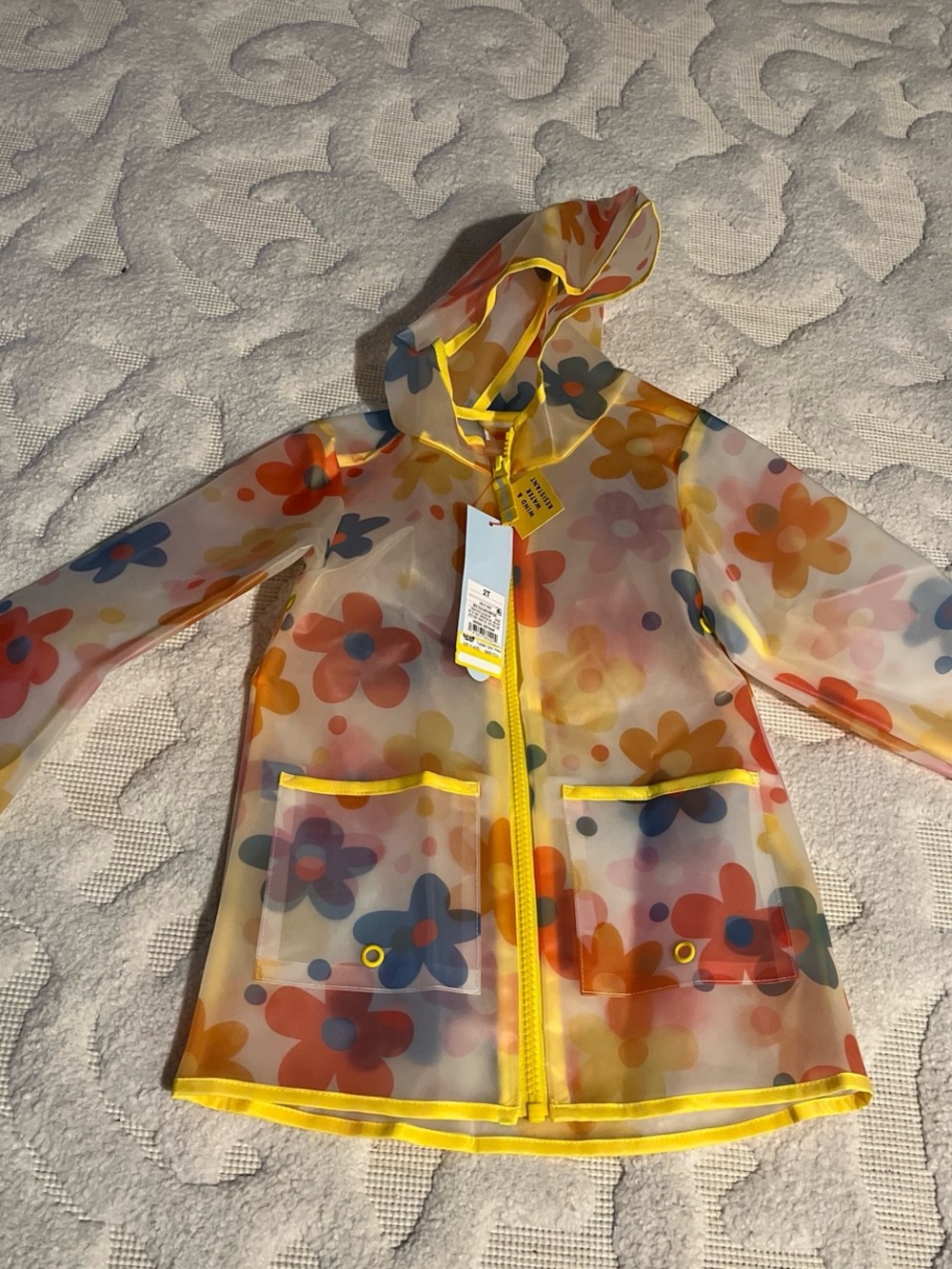 Cat & Jack Clear Floral Raincoat with Yellow Trim